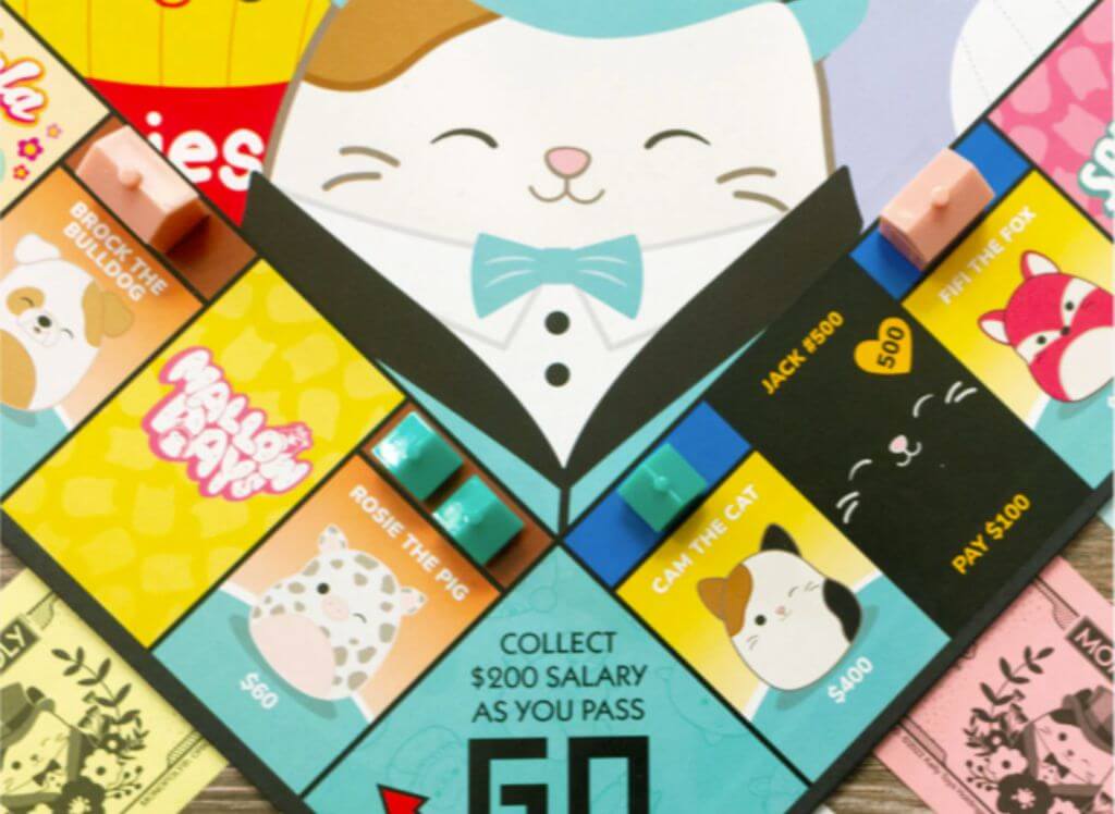 Up close Squishmallow Monopoly board