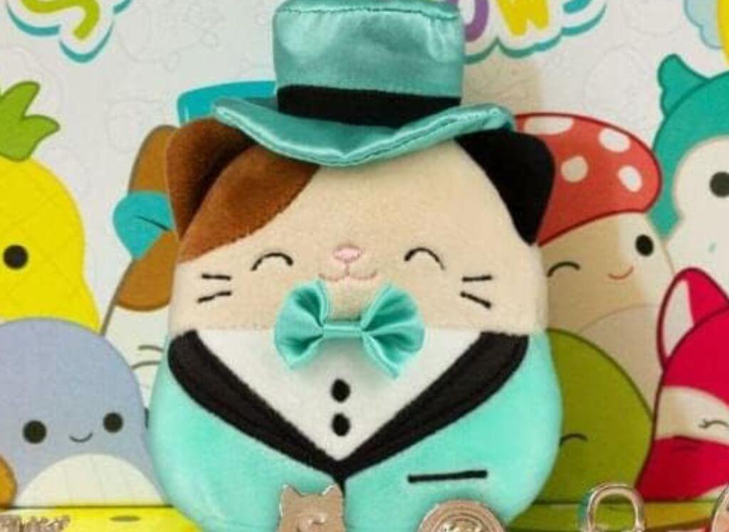 The custom Cam the Cat plush in the Squishmallow monopoly game.