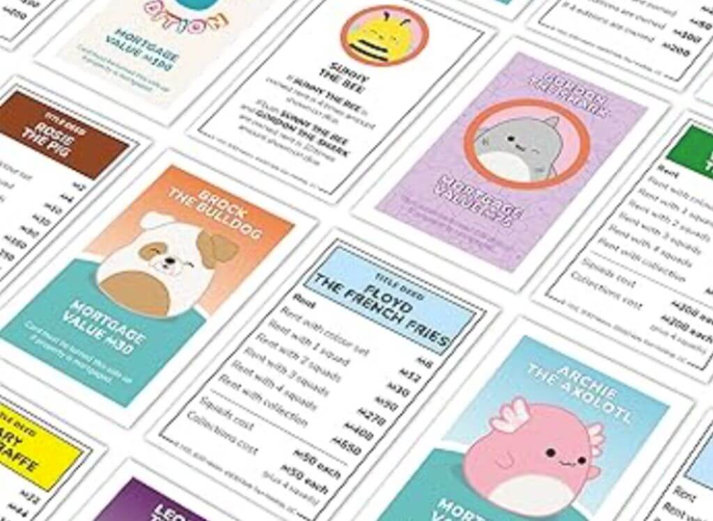 Squishmallow Monopoly Game Cards